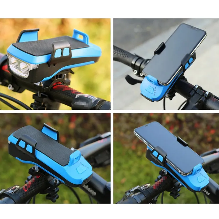 USB Charging Bicycle Light Front Handlebar Led Light  ， with Holder & Electric Horn，2400mAh Battery(Blue)