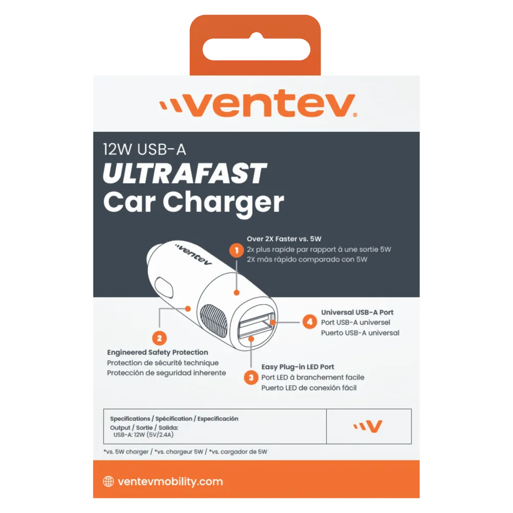 Ventev 12W USB-A Car Charger Gray by Ventev