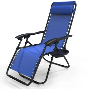 VOUNOT Zero Gravity Chairs, Garden Sun Loungers with Cup and Phone Holder, Blue