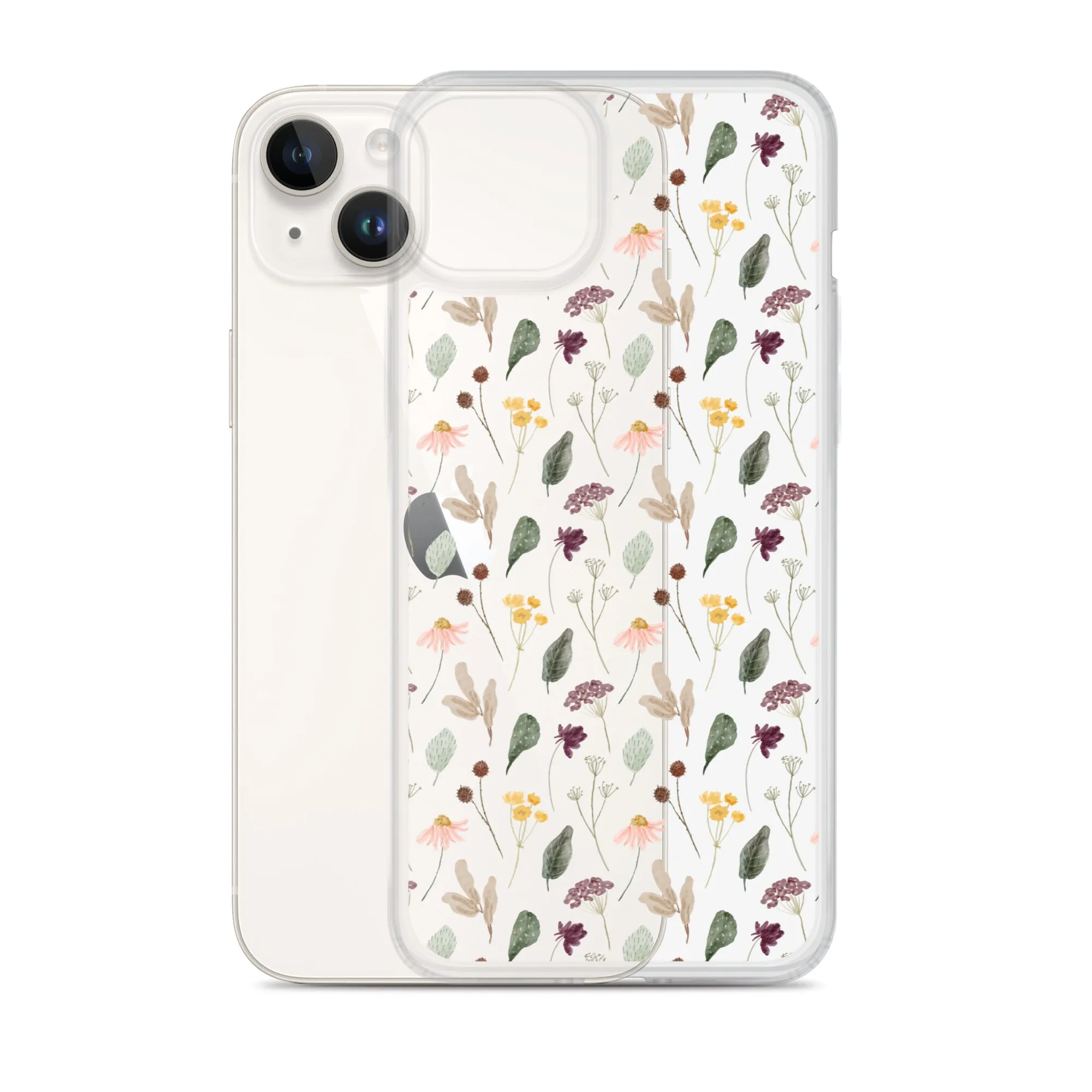 Wild Flowers Clear iPhone 14 13 Pro Max Case, Watercolor Transparent Aesthetic iPhone 12 11 Mini SE 2020 XS Max XR X 7 Plus 8 Cell Phone