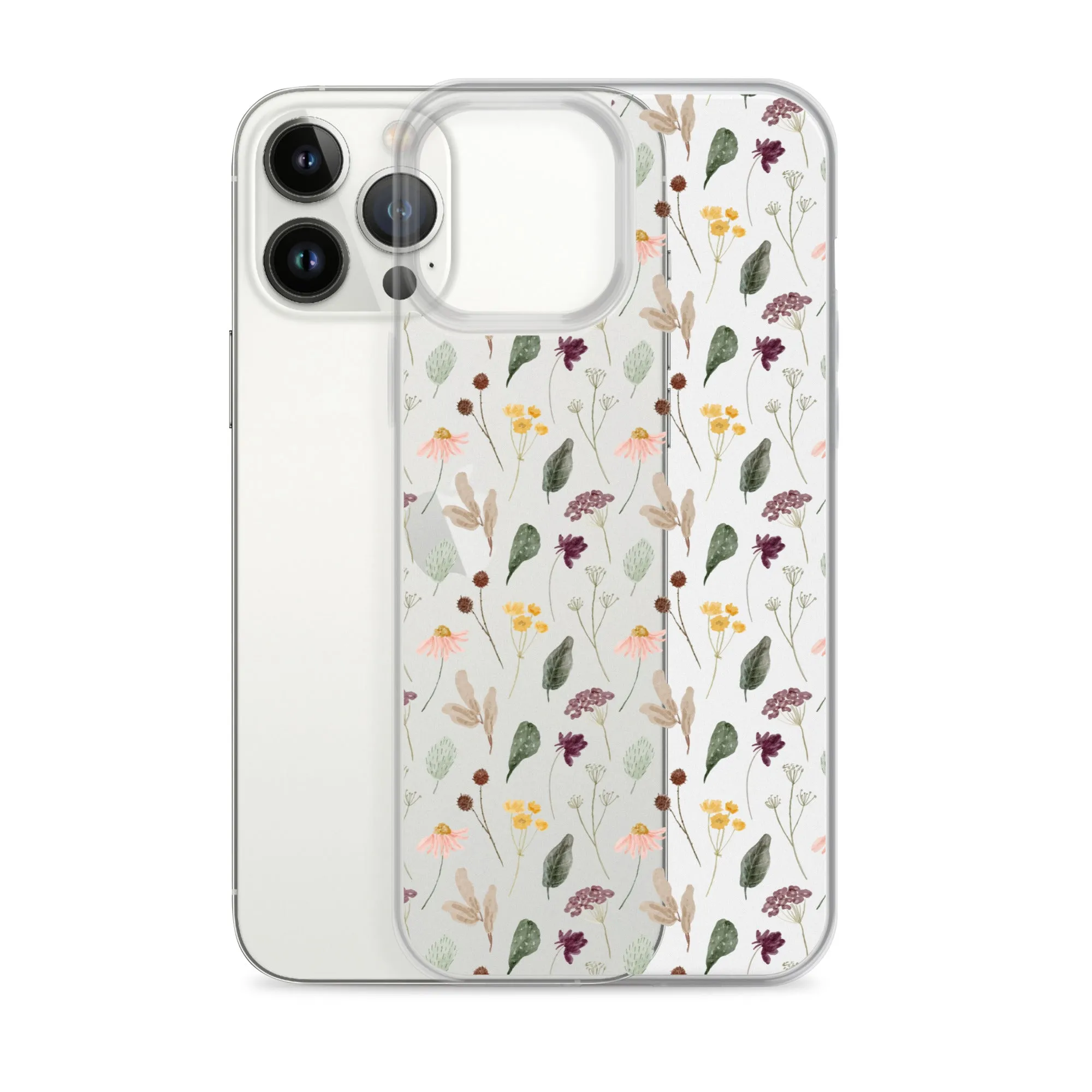 Wild Flowers Clear iPhone 14 13 Pro Max Case, Watercolor Transparent Aesthetic iPhone 12 11 Mini SE 2020 XS Max XR X 7 Plus 8 Cell Phone