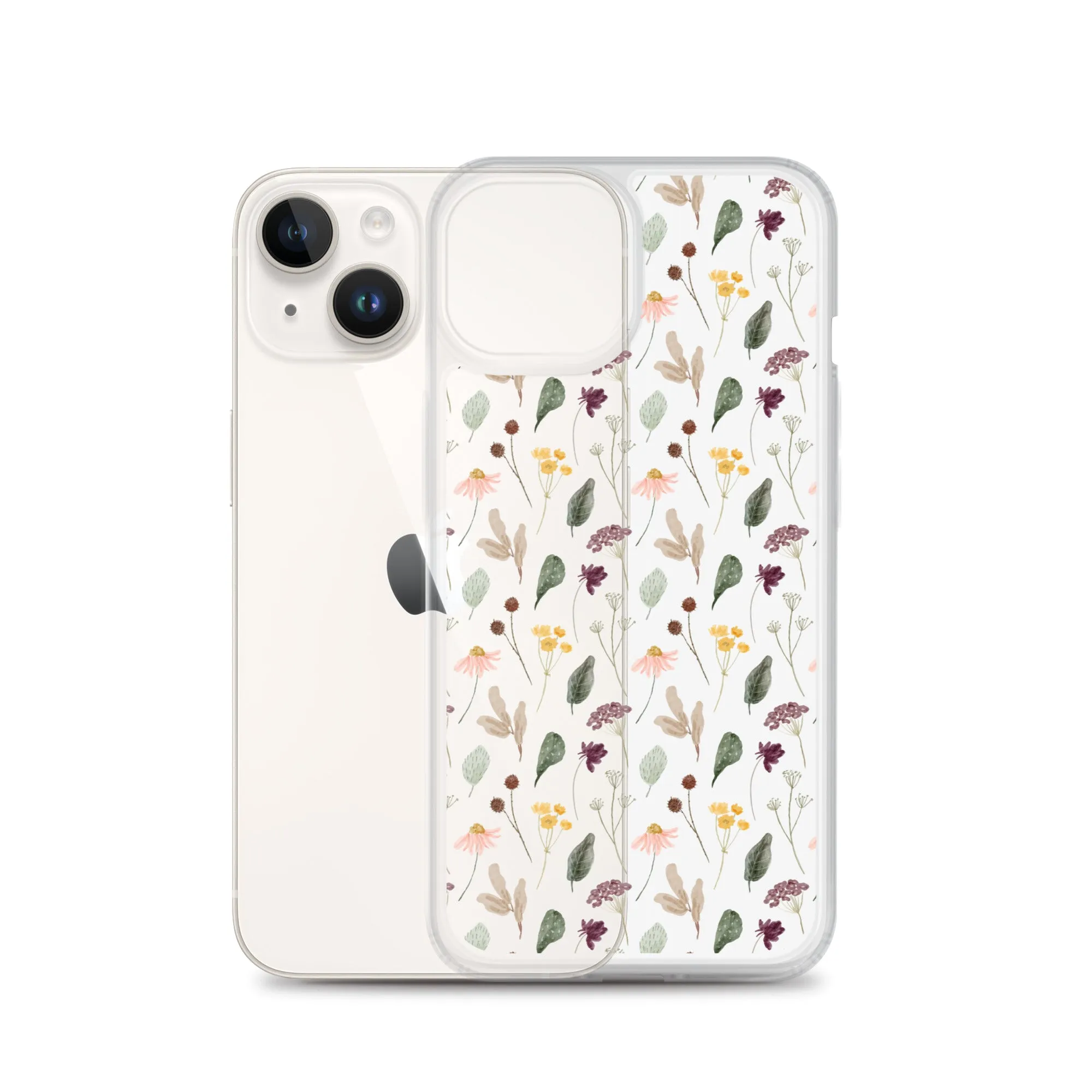 Wild Flowers Clear iPhone 14 13 Pro Max Case, Watercolor Transparent Aesthetic iPhone 12 11 Mini SE 2020 XS Max XR X 7 Plus 8 Cell Phone