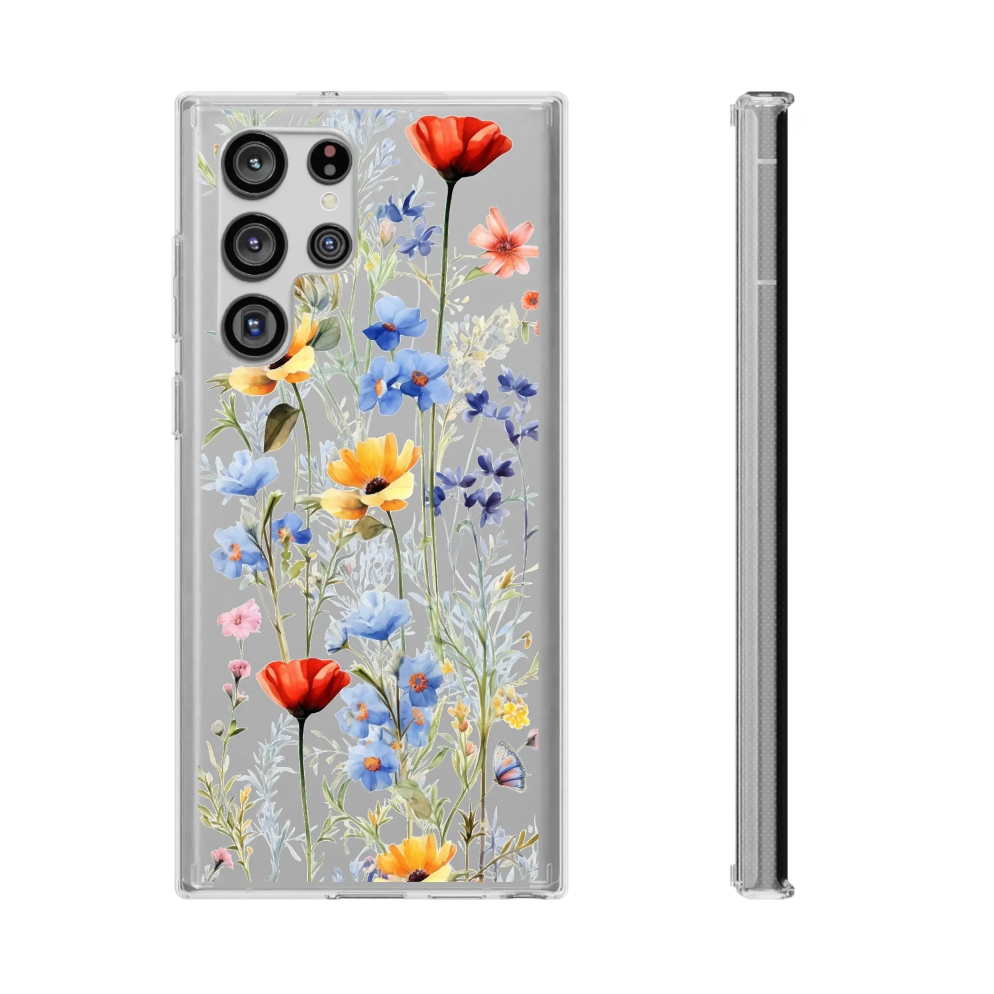 Wildflowers Clear iPhone 14 13 12 11 Pro Max Mini Case, Floral Flowers Watercolor Print Cute Aesthetic Galaxy S22 Transparent