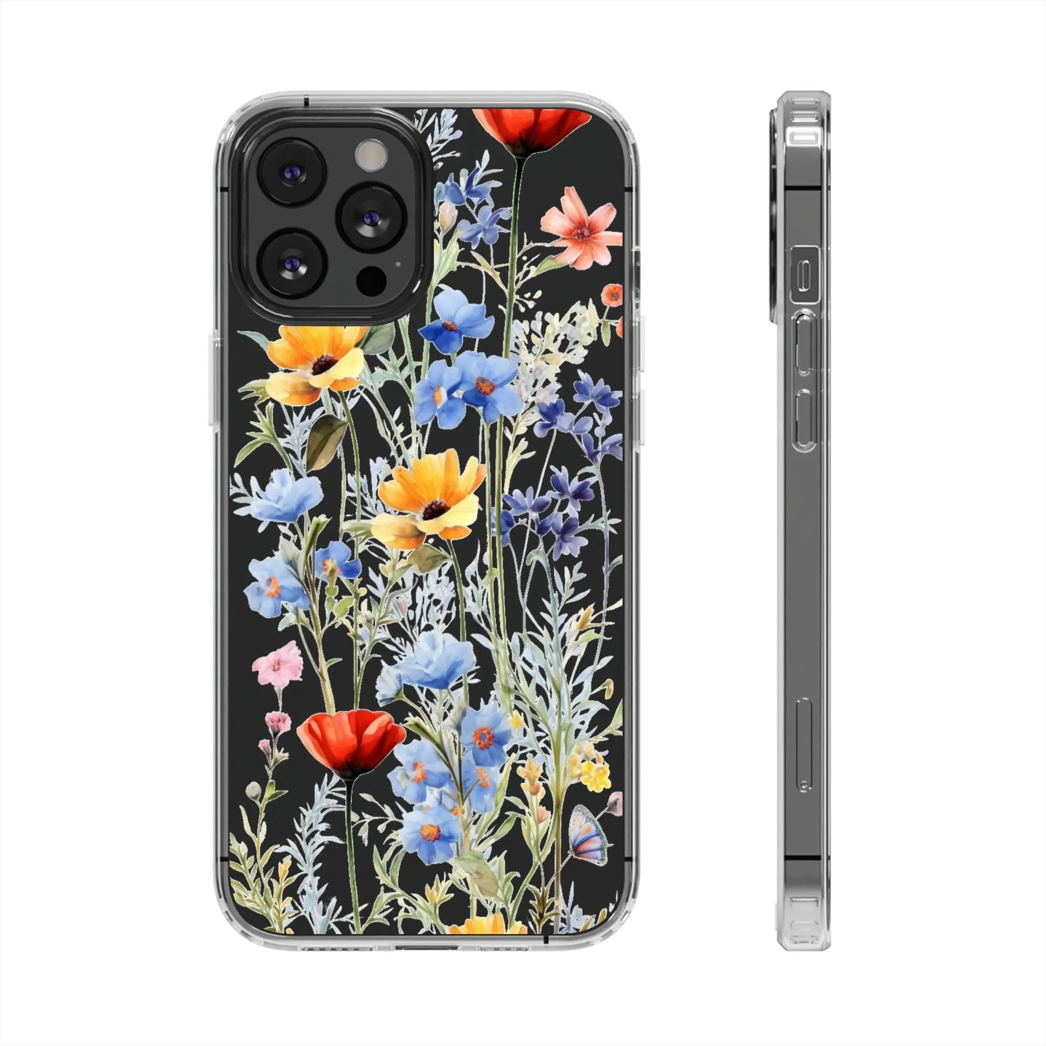 Wildflowers Clear iPhone 14 13 12 11 Pro Max Mini Case, Floral Flowers Watercolor Print Cute Aesthetic Galaxy S22 Transparent