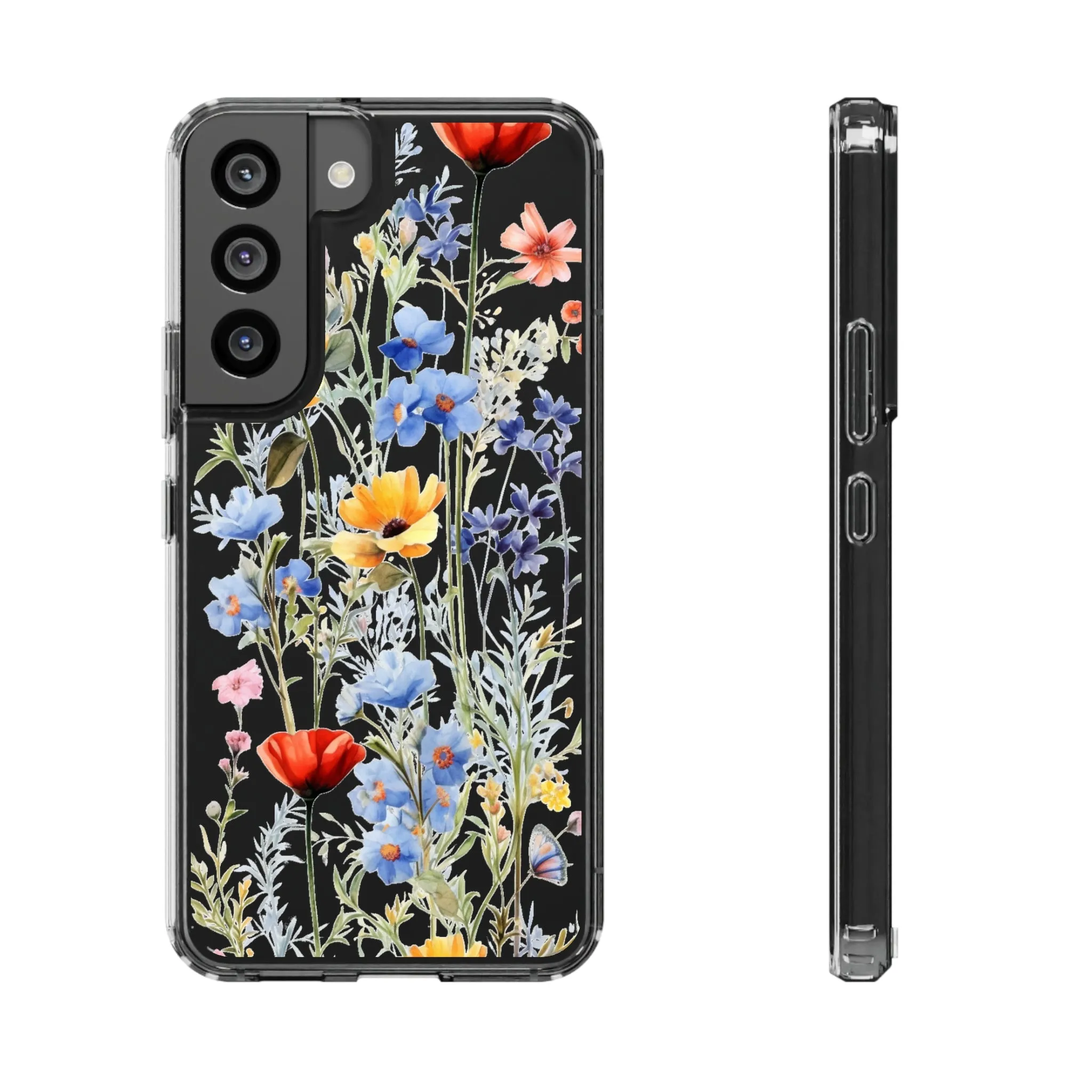 Wildflowers Clear iPhone 14 13 12 11 Pro Max Mini Case, Floral Flowers Watercolor Print Cute Aesthetic Galaxy S22 Transparent