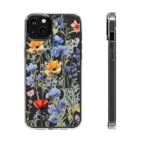 Wildflowers Clear iPhone 14 13 12 11 Pro Max Mini Case, Floral Flowers Watercolor Print Cute Aesthetic Galaxy S22 Transparent