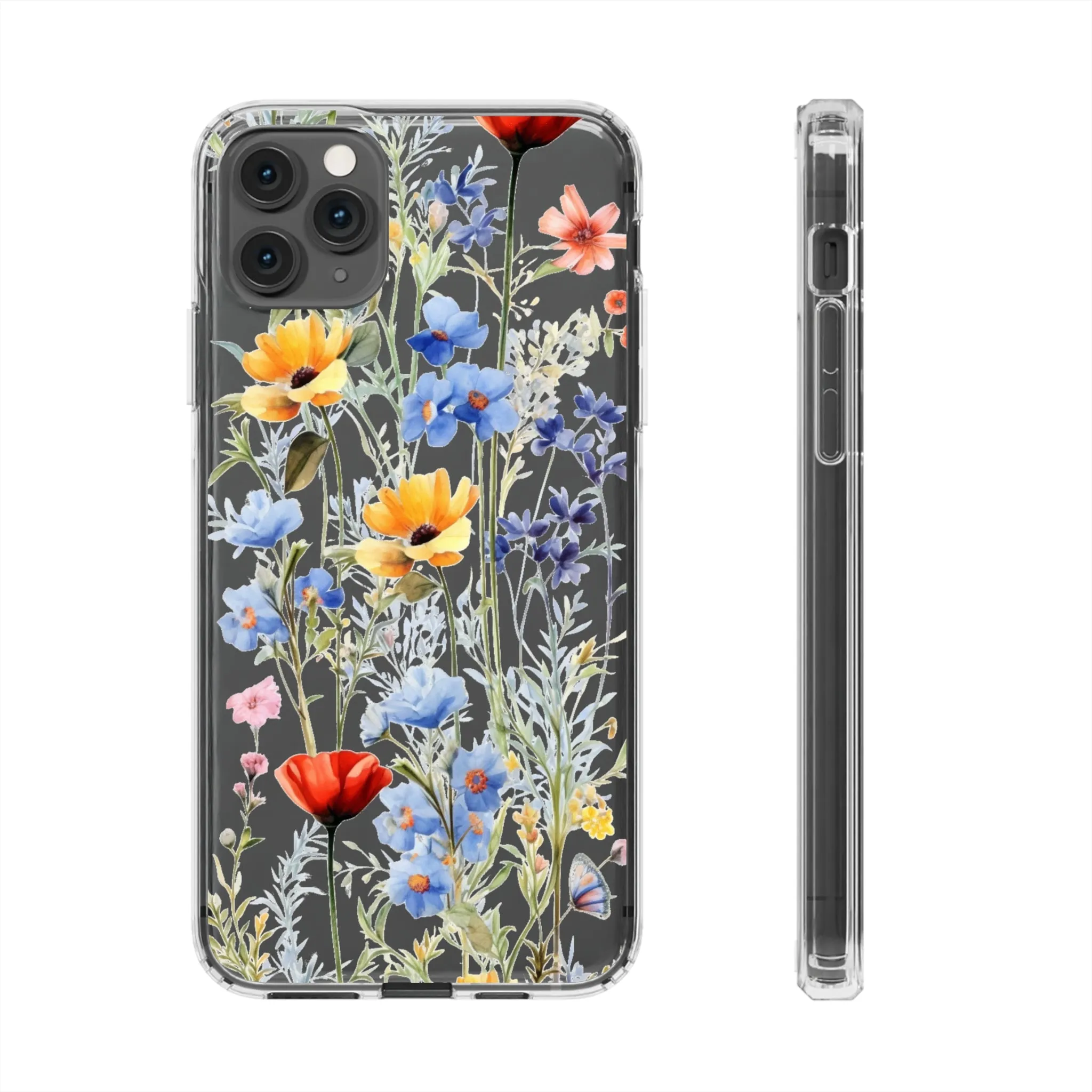 Wildflowers Clear iPhone 14 13 12 11 Pro Max Mini Case, Floral Flowers Watercolor Print Cute Aesthetic Galaxy S22 Transparent