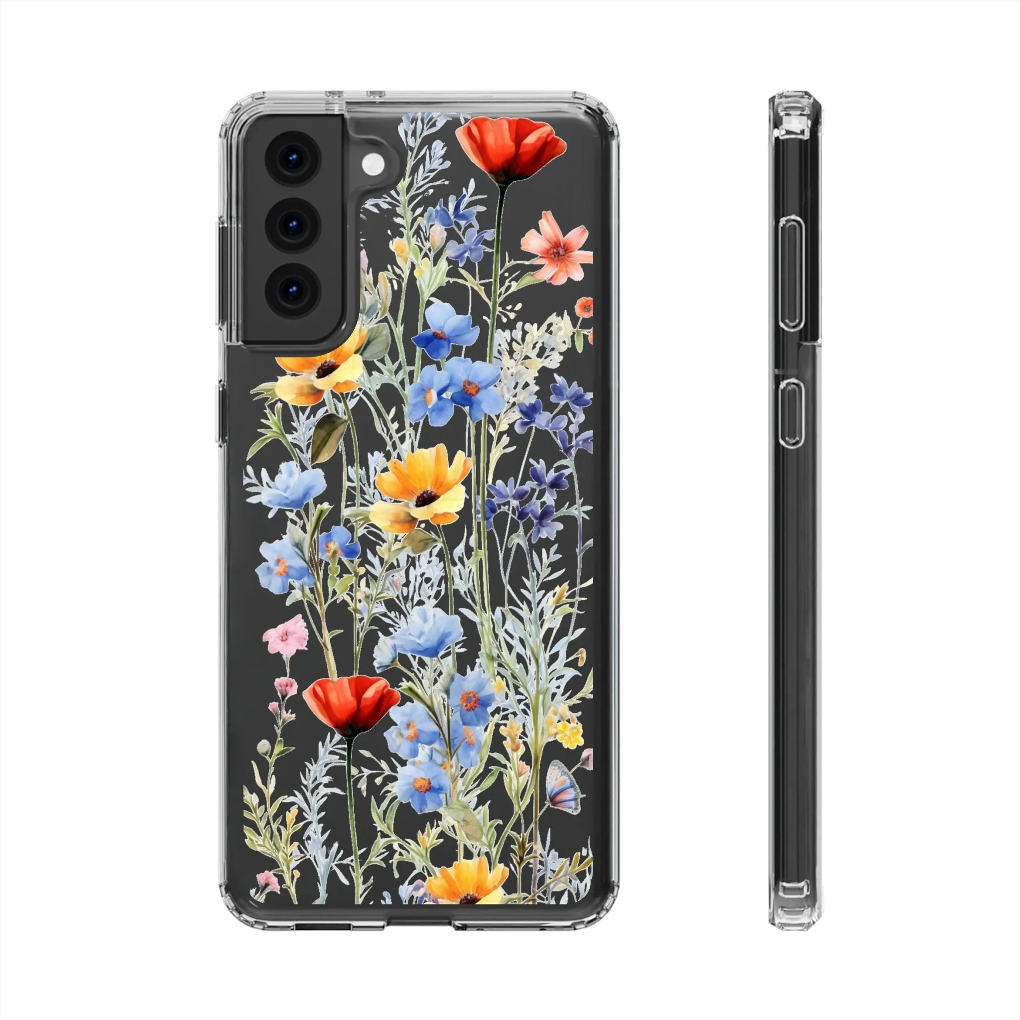 Wildflowers Clear iPhone 14 13 12 11 Pro Max Mini Case, Floral Flowers Watercolor Print Cute Aesthetic Galaxy S22 Transparent