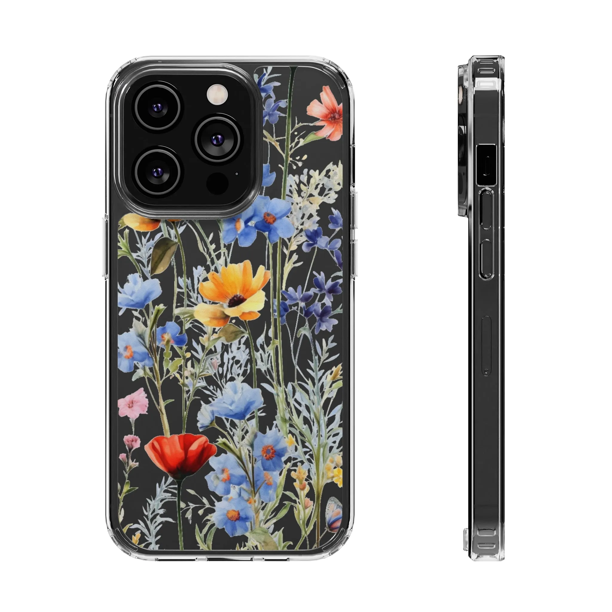 Wildflowers Clear iPhone 14 13 12 11 Pro Max Mini Case, Floral Flowers Watercolor Print Cute Aesthetic Galaxy S22 Transparent