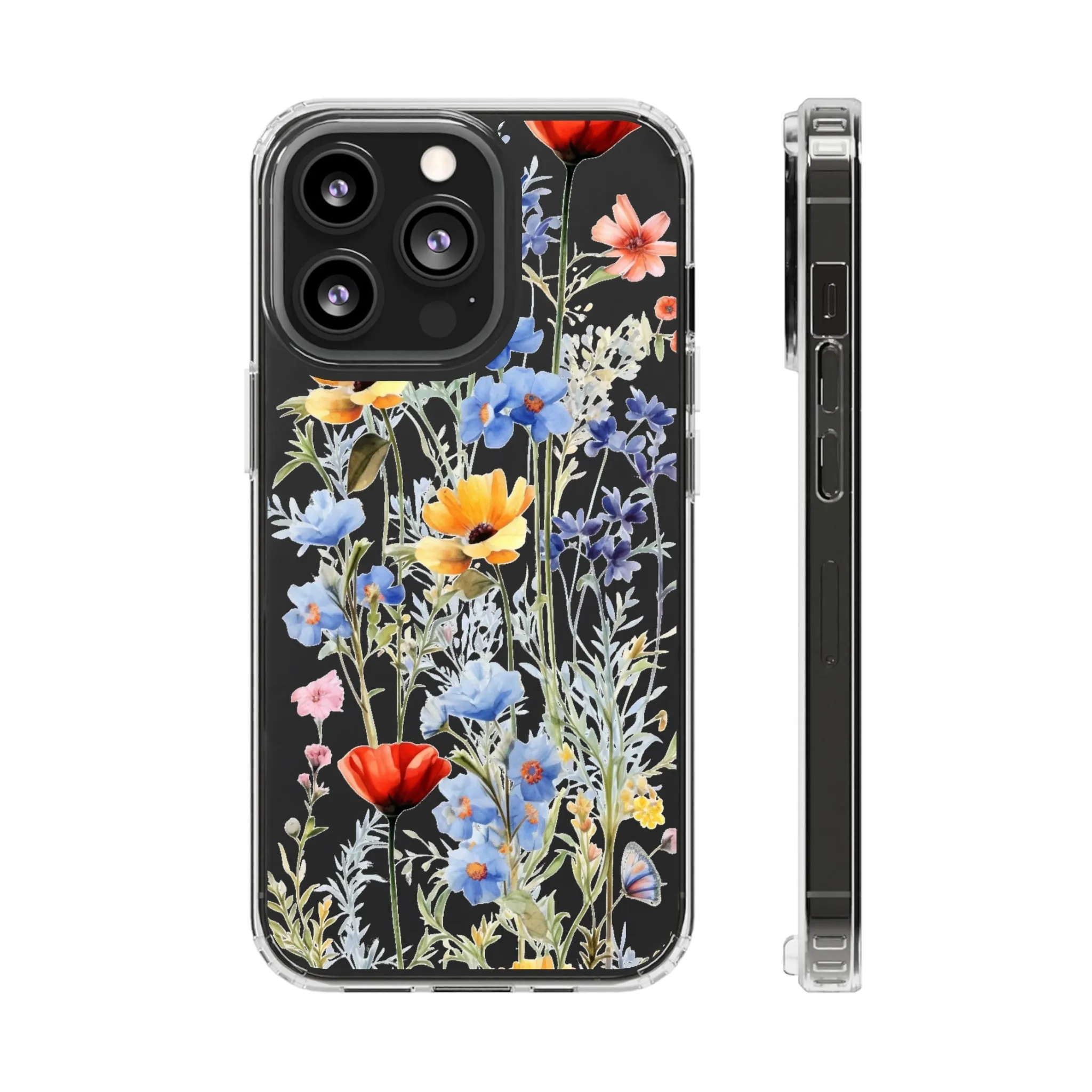 Wildflowers Clear iPhone 14 13 12 11 Pro Max Mini Case, Floral Flowers Watercolor Print Cute Aesthetic Galaxy S22 Transparent