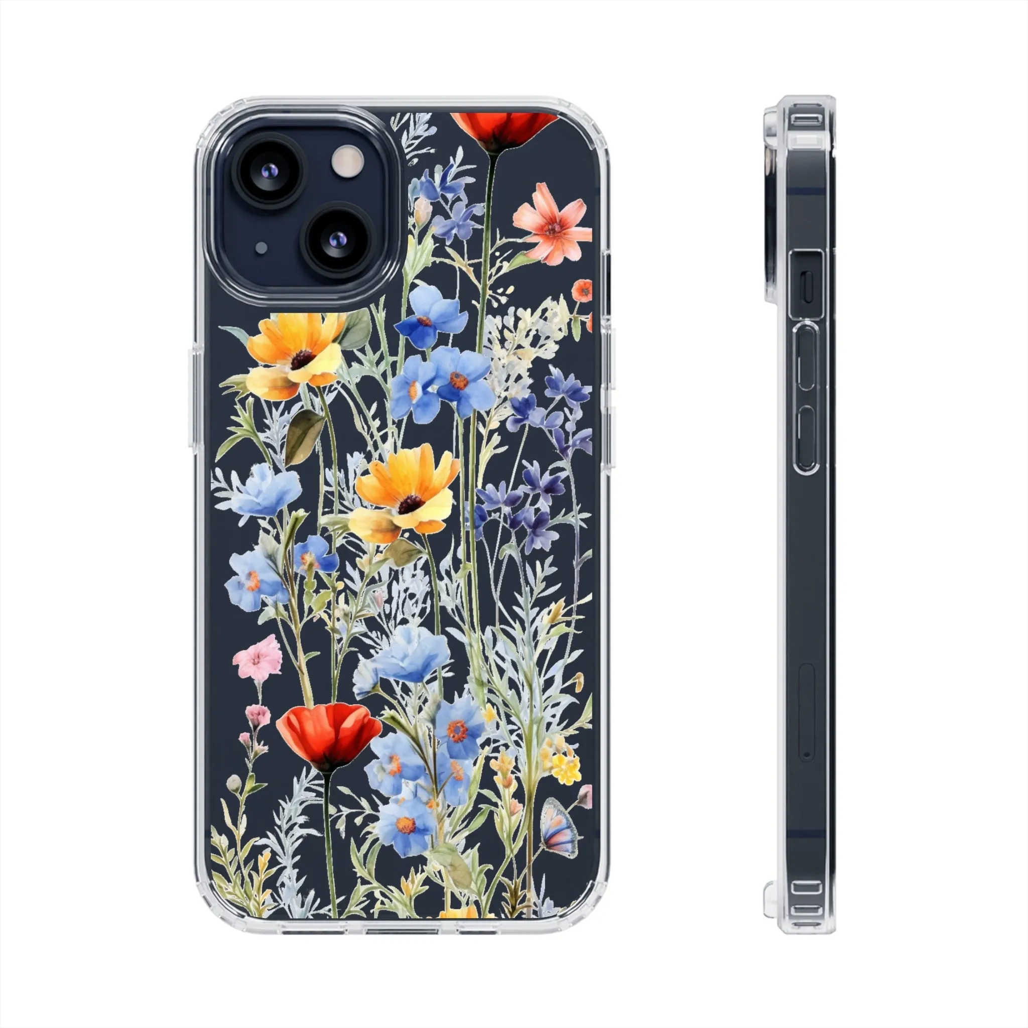 Wildflowers Clear iPhone 14 13 12 11 Pro Max Mini Case, Floral Flowers Watercolor Print Cute Aesthetic Galaxy S22 Transparent