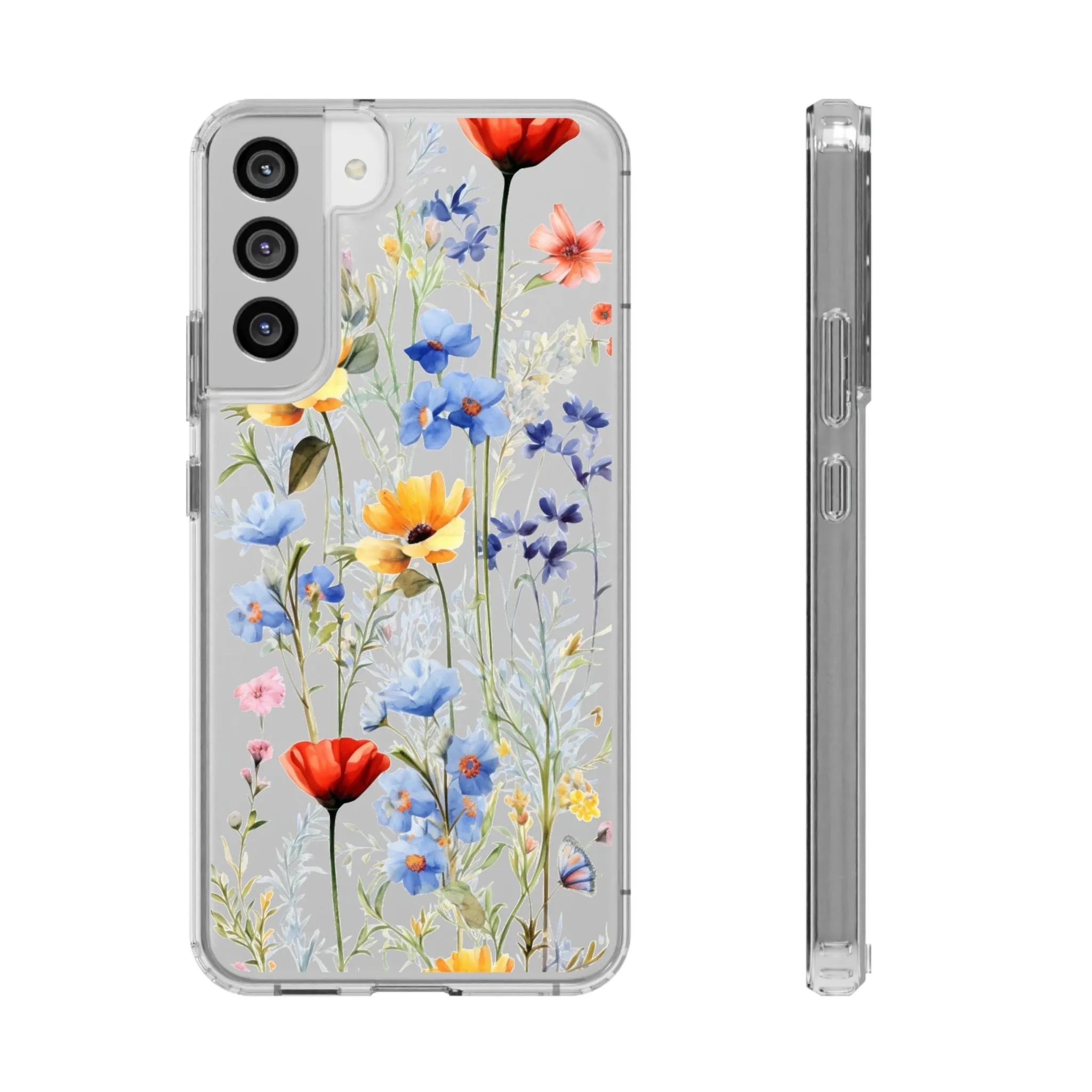 Wildflowers Clear iPhone 14 13 12 11 Pro Max Mini Case, Floral Flowers Watercolor Print Cute Aesthetic Galaxy S22 Transparent