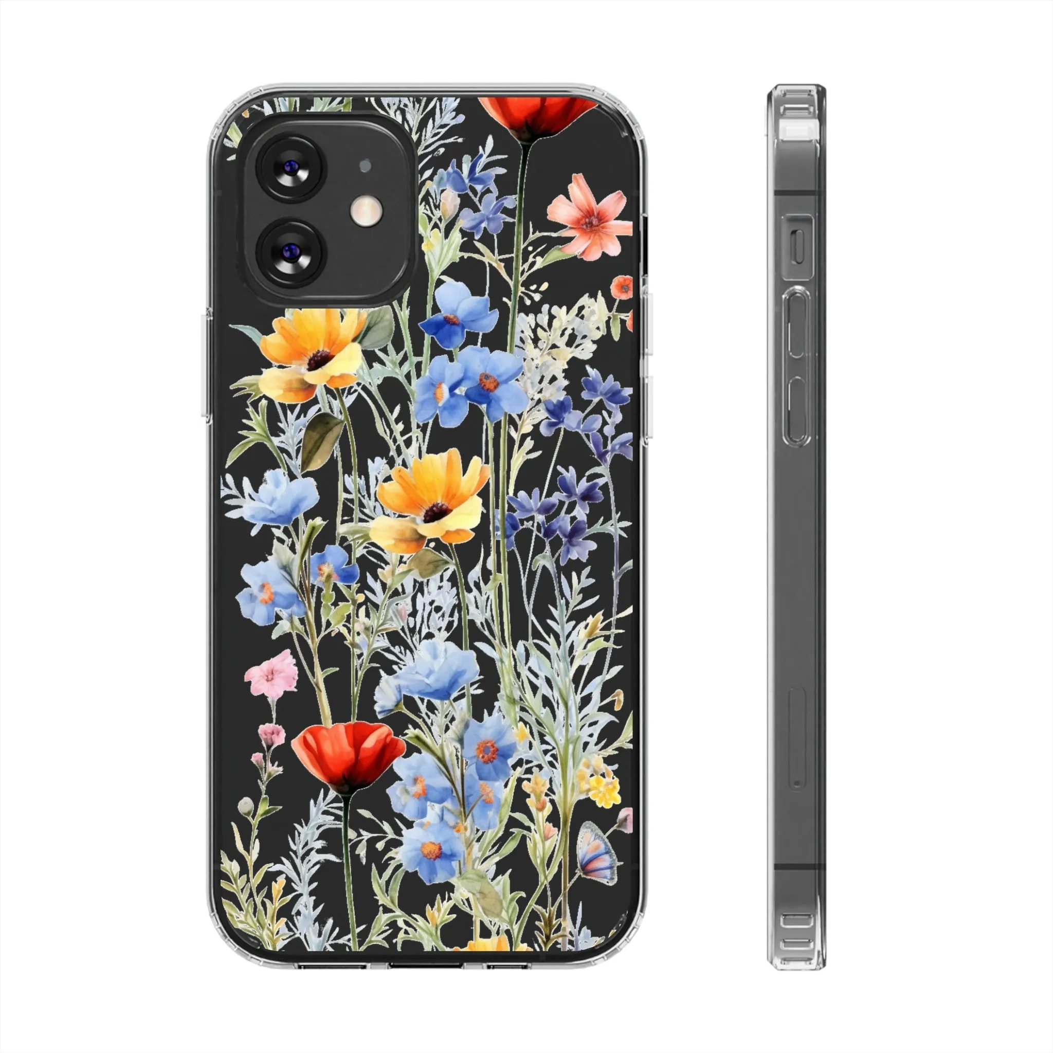 Wildflowers Clear iPhone 14 13 12 11 Pro Max Mini Case, Floral Flowers Watercolor Print Cute Aesthetic Galaxy S22 Transparent