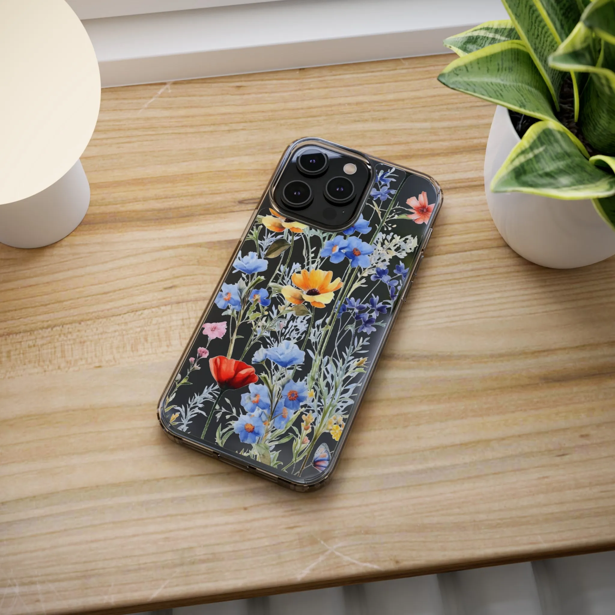 Wildflowers Clear iPhone 14 13 12 11 Pro Max Mini Case, Floral Flowers Watercolor Print Cute Aesthetic Galaxy S22 Transparent