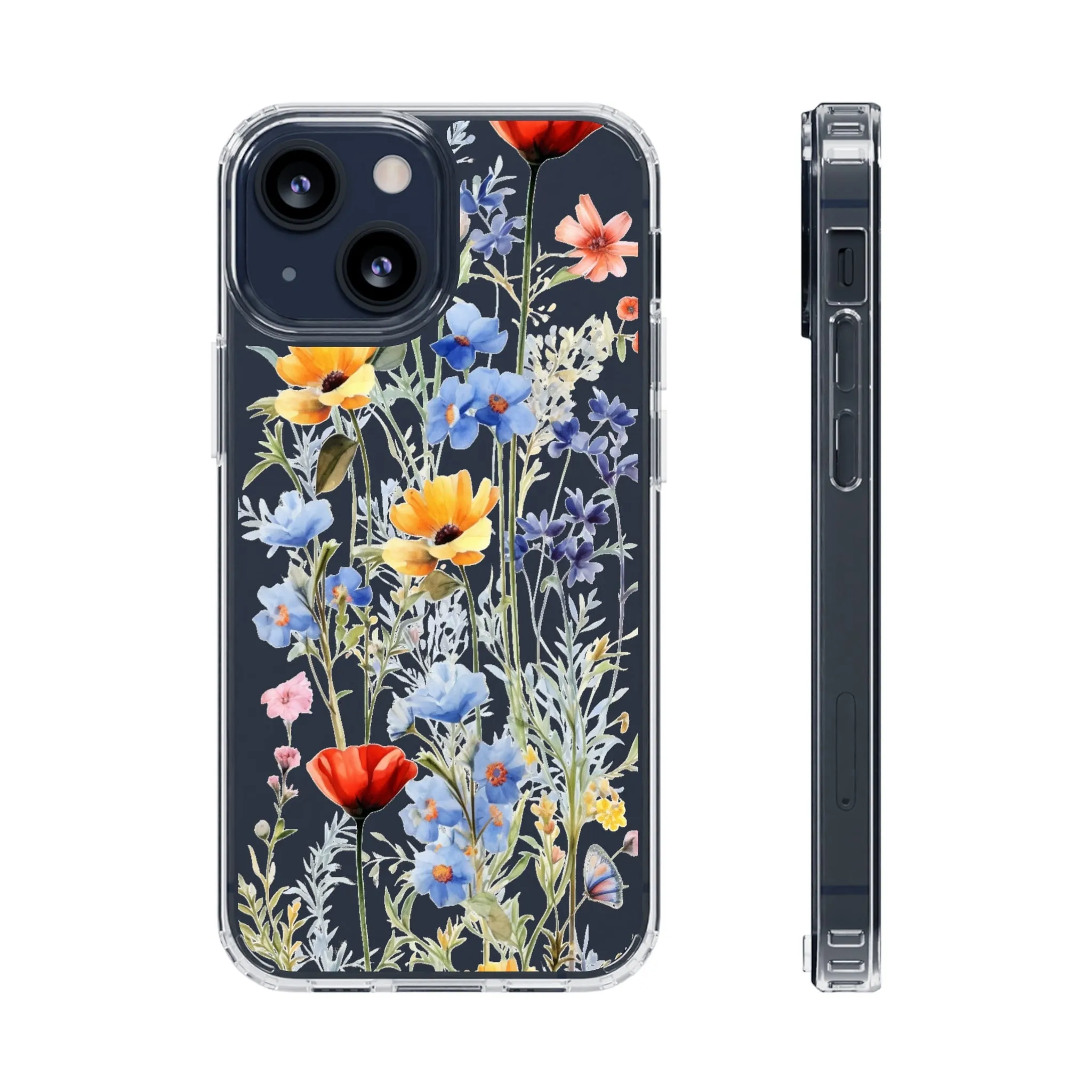 Wildflowers Clear iPhone 14 13 12 11 Pro Max Mini Case, Floral Flowers Watercolor Print Cute Aesthetic Galaxy S22 Transparent