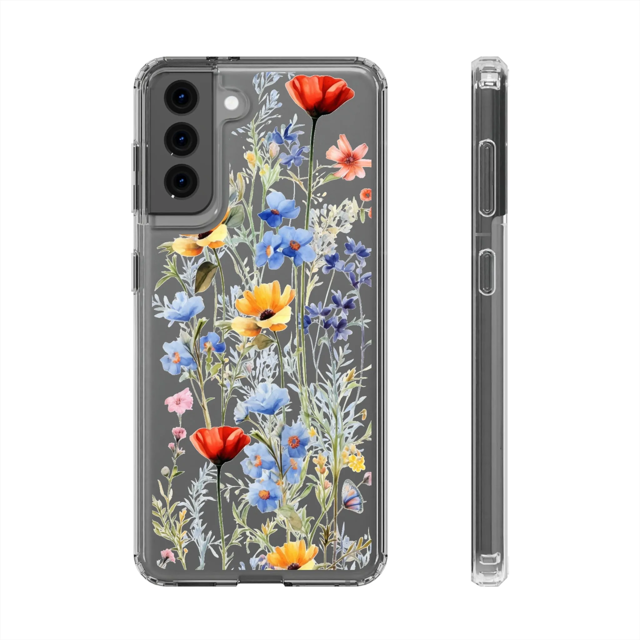 Wildflowers Clear iPhone 14 13 12 11 Pro Max Mini Case, Floral Flowers Watercolor Print Cute Aesthetic Galaxy S22 Transparent