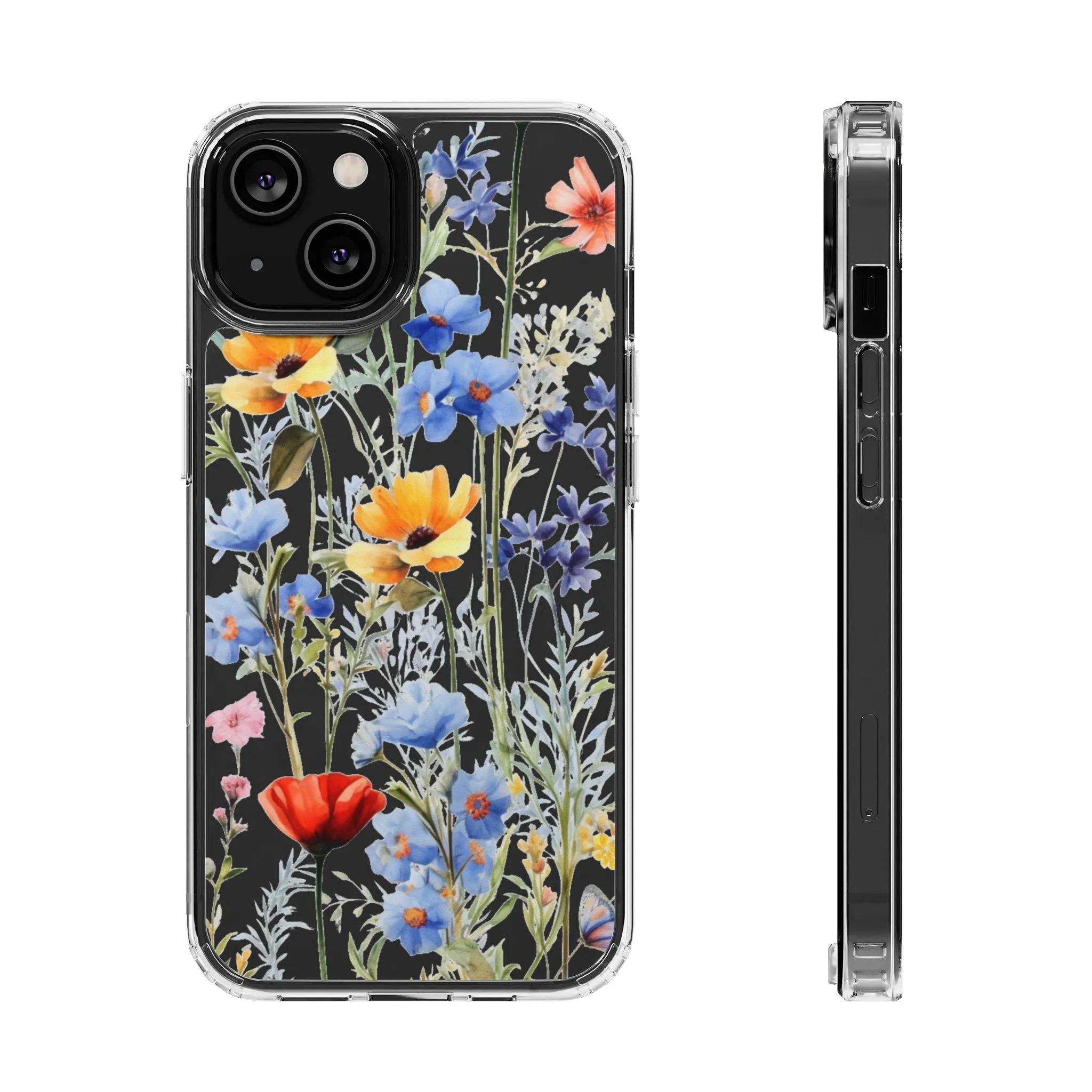 Wildflowers Clear iPhone 14 13 12 11 Pro Max Mini Case, Floral Flowers Watercolor Print Cute Aesthetic Galaxy S22 Transparent