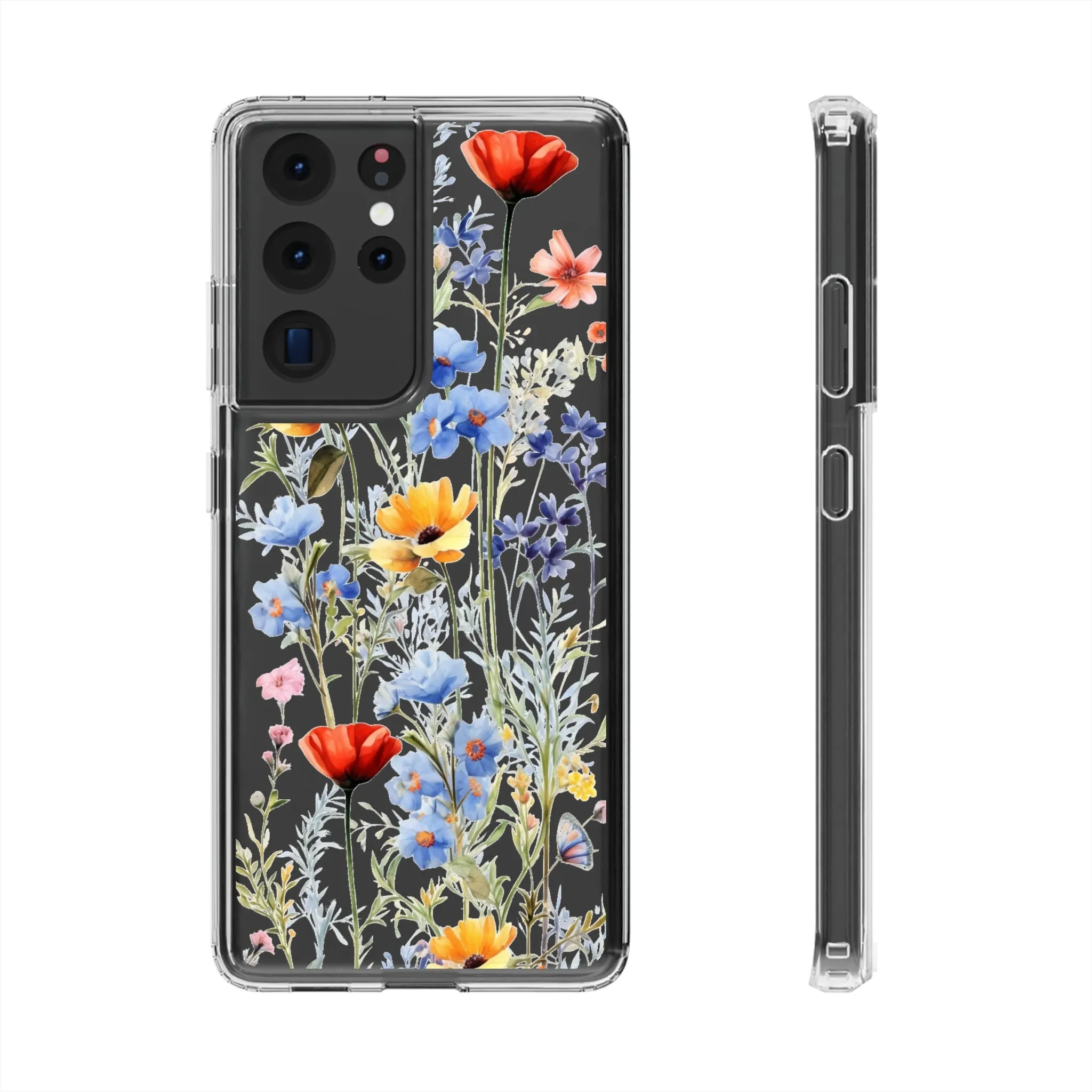 Wildflowers Clear iPhone 14 13 12 11 Pro Max Mini Case, Floral Flowers Watercolor Print Cute Aesthetic Galaxy S22 Transparent