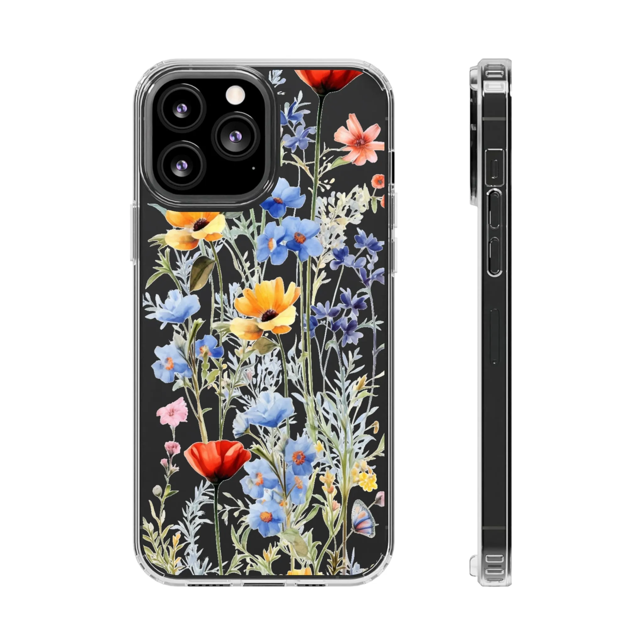 Wildflowers Clear iPhone 14 13 12 11 Pro Max Mini Case, Floral Flowers Watercolor Print Cute Aesthetic Galaxy S22 Transparent