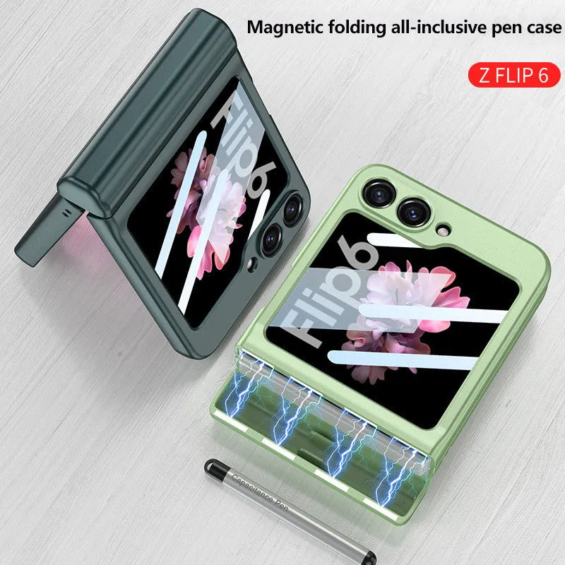 With S Pen Holder Hinge Magnetic Case For Samsung Galaxy Z Flip 6