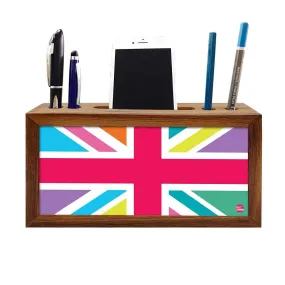 Wooden desk caddy Pen Mobile Stand - Multicolor Union Jack British Flag