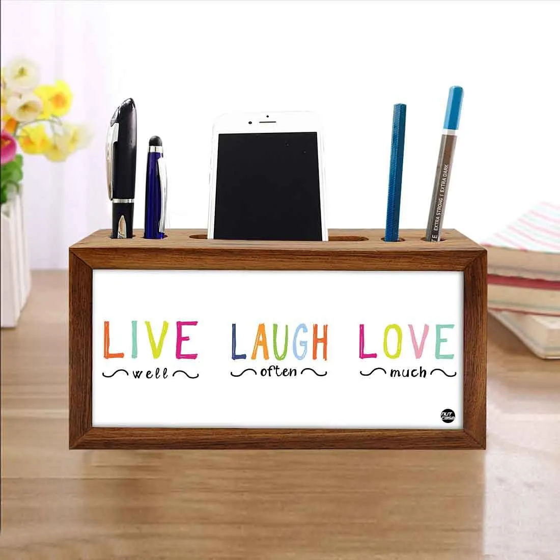 Wooden office desk organizer - Live Laugh Love