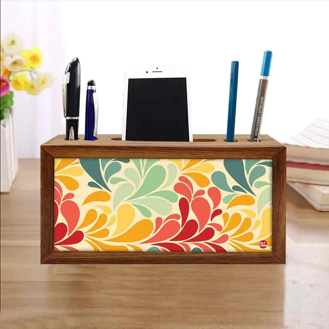 Wooden pen stand desk organizer - Vintage Flower