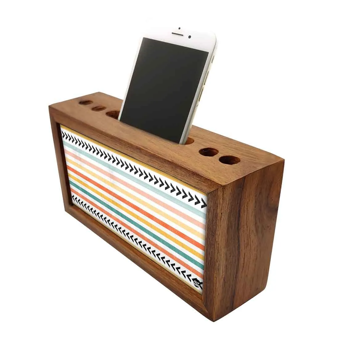 Wooden Pen Stand for Office - Colorful Strips