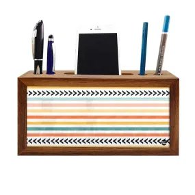 Wooden Pen Stand for Office - Colorful Strips