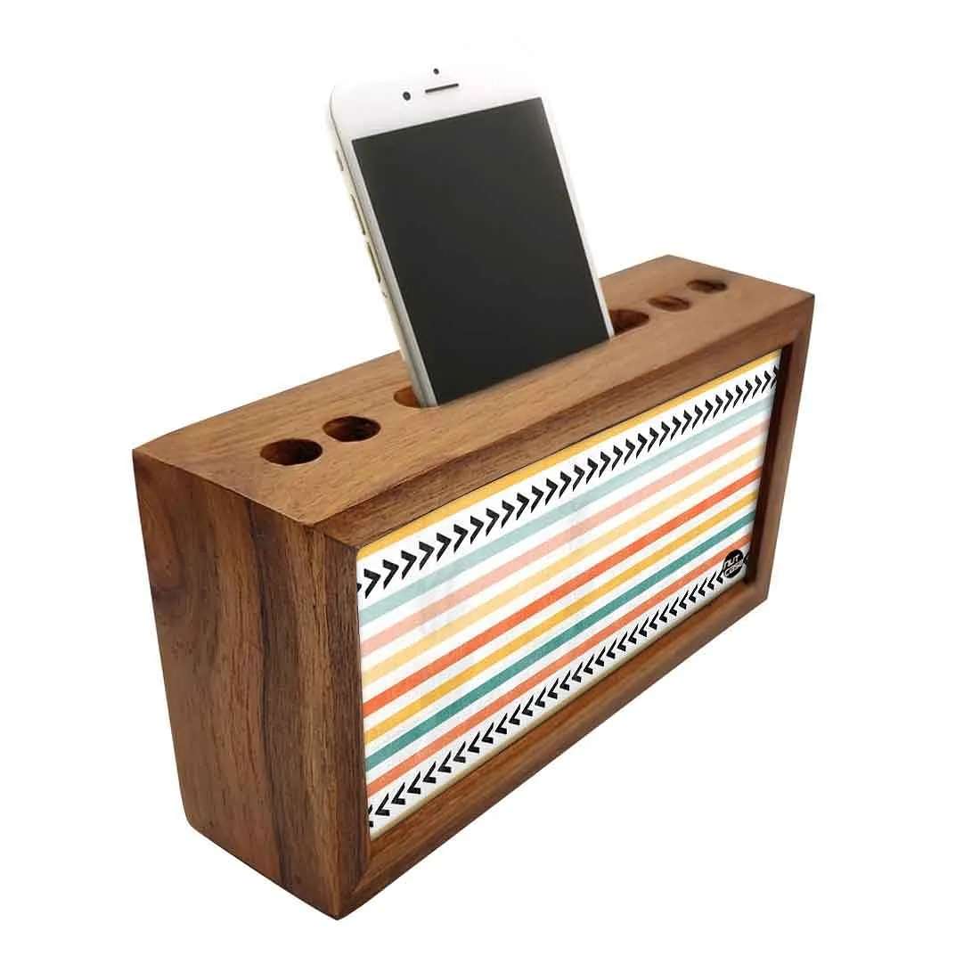 Wooden Pen Stand for Office - Colorful Strips