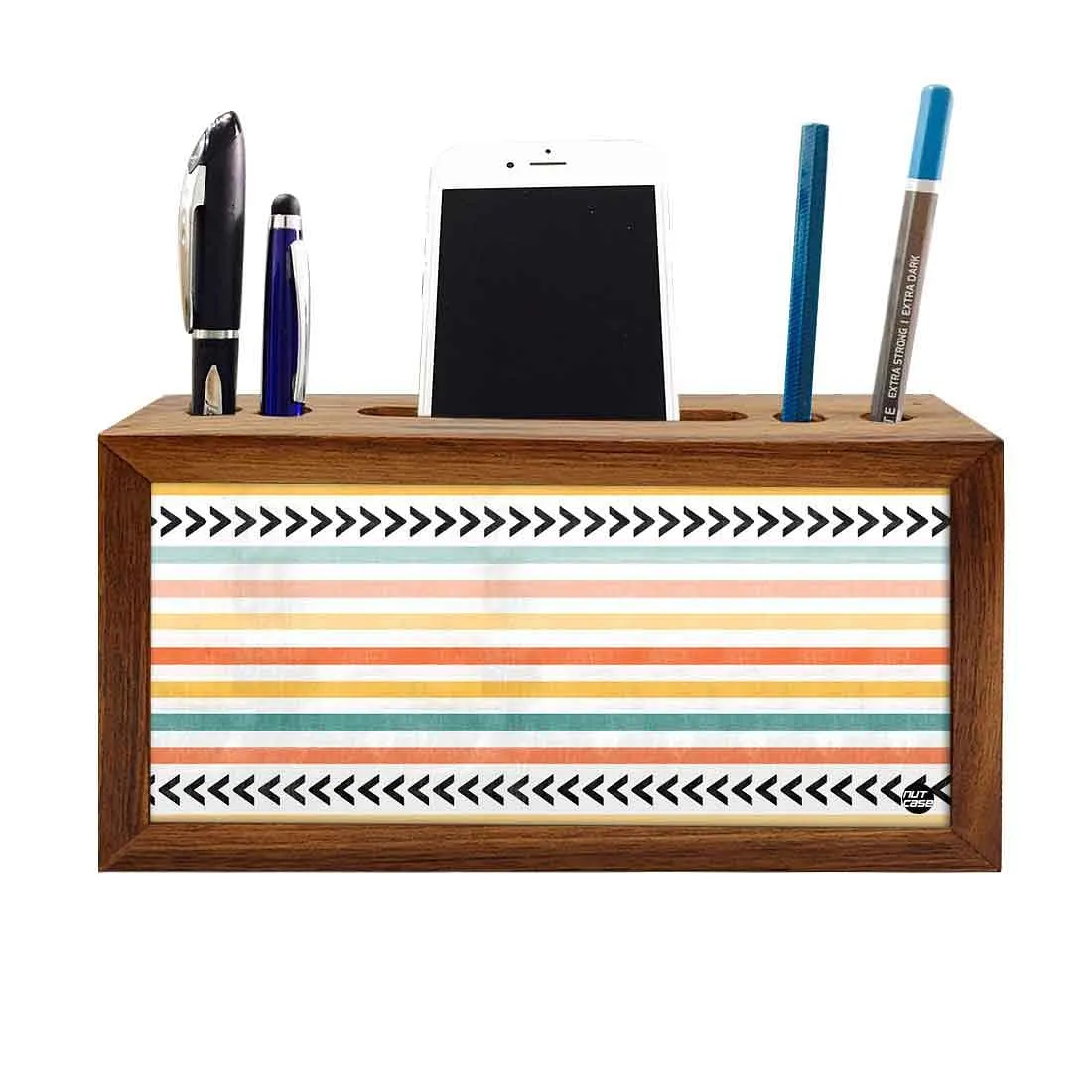 Wooden Pen Stand for Office - Colorful Strips