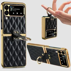 Z Premium Leather Back Scratch Resistant Shockproof Flip Folding Strap Diamond Ring Phone Case