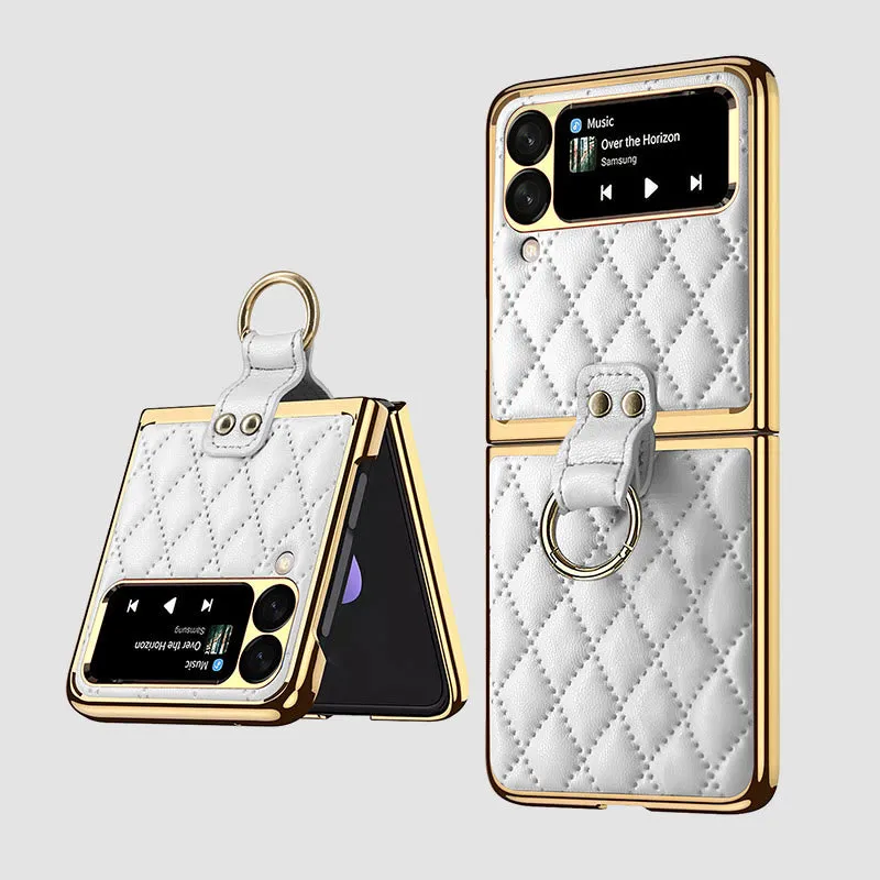 Z Premium Leather Back Scratch Resistant Shockproof Flip Folding Strap Diamond Ring Phone Case