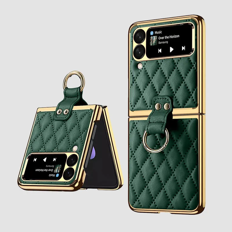 Z Premium Leather Back Scratch Resistant Shockproof Flip Folding Strap Diamond Ring Phone Case