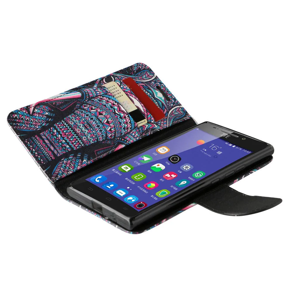 ZTE Warp Elite | ZTE N9158 Case, Wrist Strap Magnetic Flip Fold[Kickstand] Pu Leather Wallet Case with ID & Card Slots - Tribal Elephant