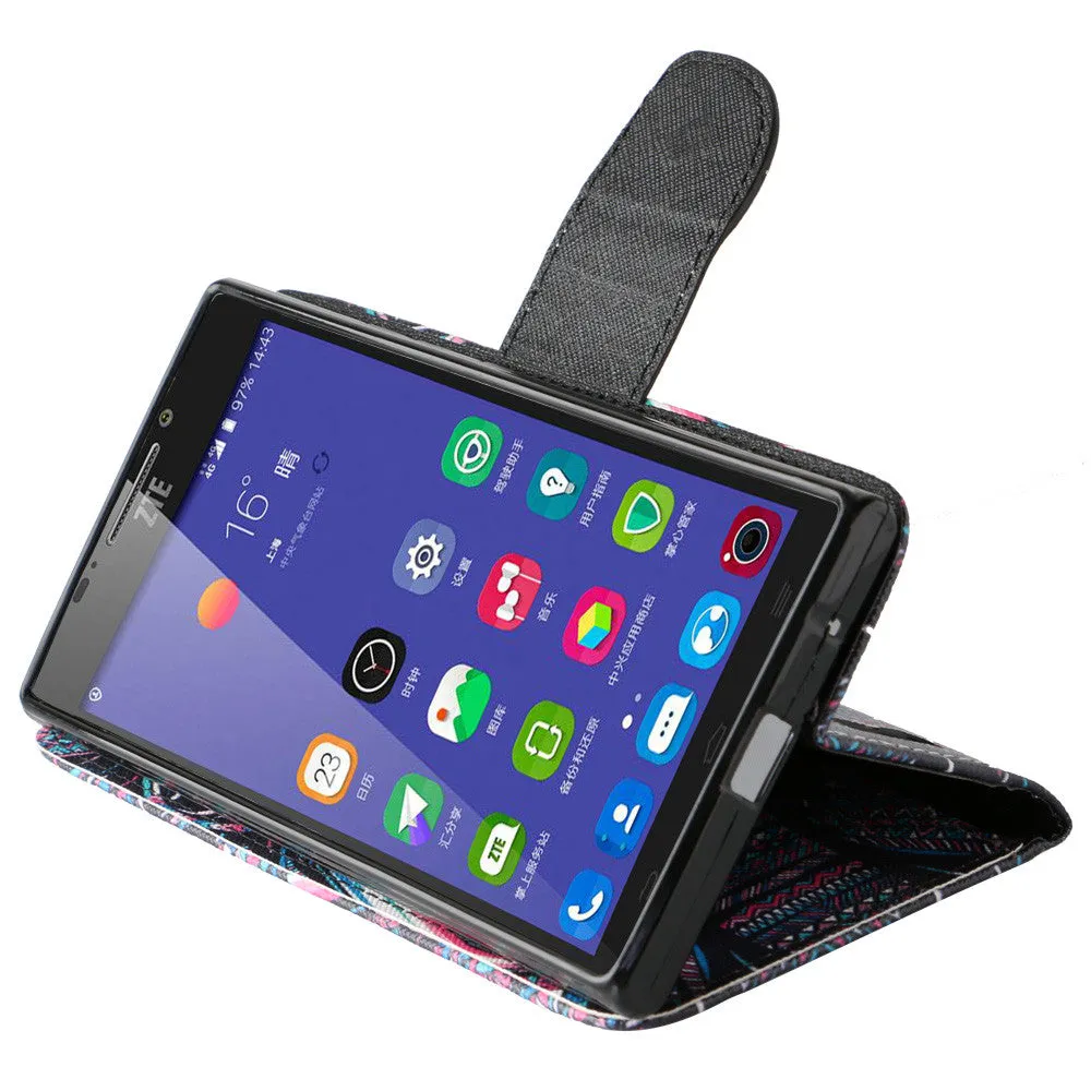 ZTE Warp Elite | ZTE N9158 Case, Wrist Strap Magnetic Flip Fold[Kickstand] Pu Leather Wallet Case with ID & Card Slots - Tribal Elephant