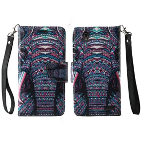 ZTE Warp Elite | ZTE N9158 Case, Wrist Strap Magnetic Flip Fold[Kickstand] Pu Leather Wallet Case with ID & Card Slots - Tribal Elephant