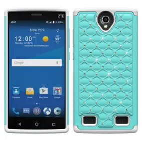 ZTE ZMAX 2 | Z958 Rhinestone Case , Slim Hybrid Dual Layer[Shock Resistant] Crystal Rhinestone Studded Case Cover - Baby Teal/White